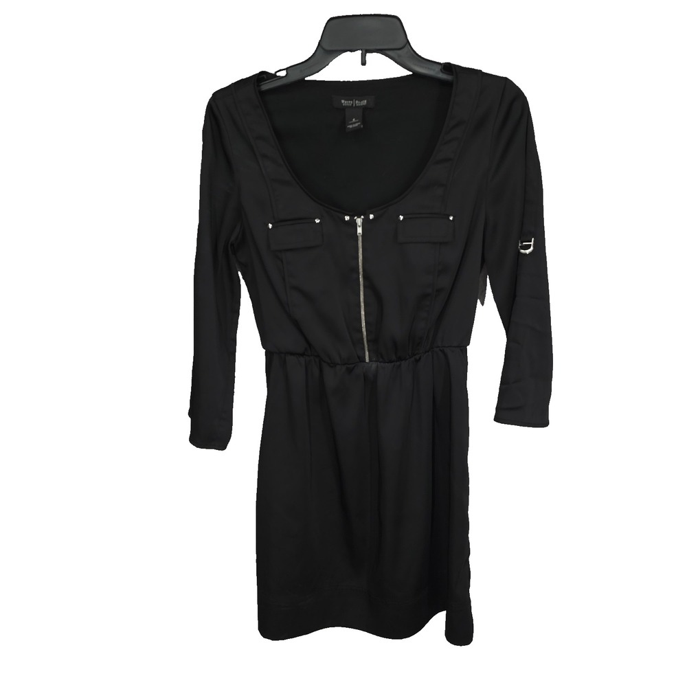 White House Black Market Dress Womens Size 4‎ Black Zip Mini Pockets Sheath